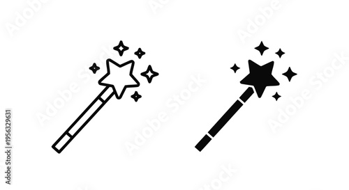 Vector illustration of magic wand icon set, wizard stick with sparkles, vector illustration on a transparent background