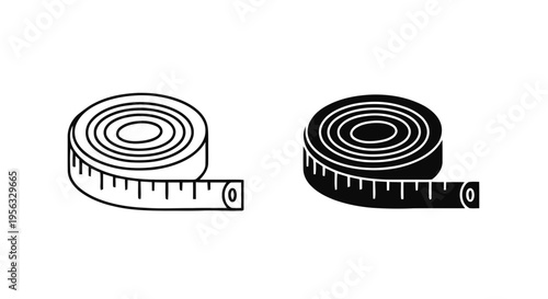 Vector illustration of measuring tape icon set, tailor tape measure, sewing equipment on a transparent background