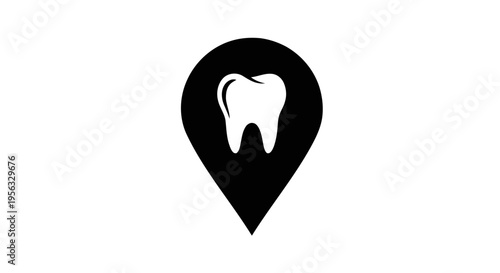 Vector illustration of dental location icon, tooth symbol inside a map pin marker on a transparent background