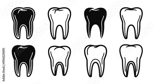 Vector illustration of set of tooth icons, dental care symbols, vector illustration on a transparent background