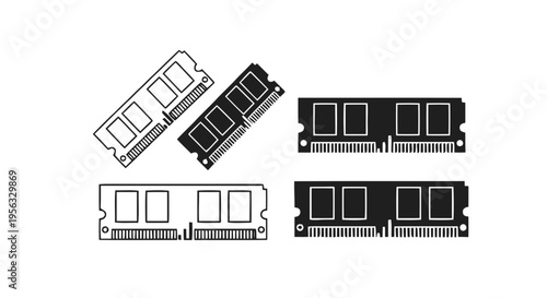 Vector illustration of set of ram memory modules icons, computer hardware components on a transparent background