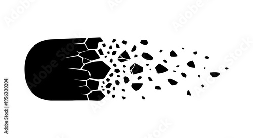 Vector illustration of abstract vector illustration of a solid object shattering into small pieces on a transparent background