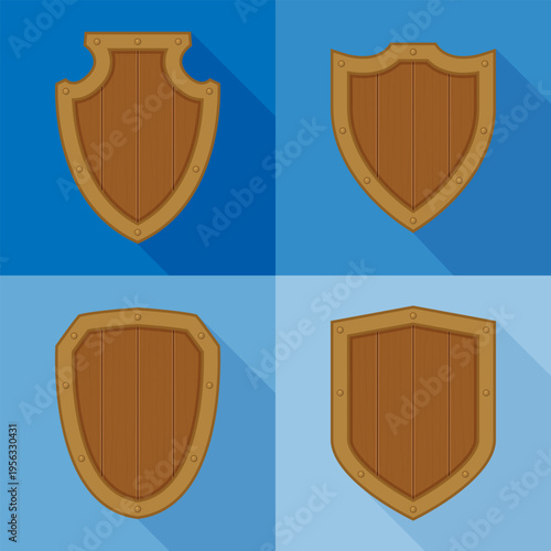 Set of wooden shields with shadows