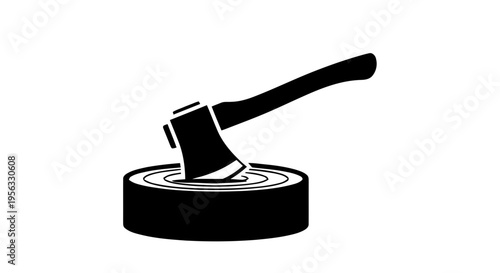 Vector illustration of axe embedded in a wooden log icon on a transparent background