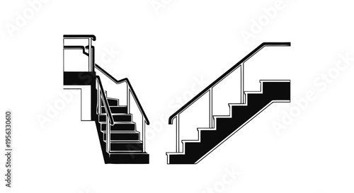 Vector illustration of set of stairs with handrails on a transparent background