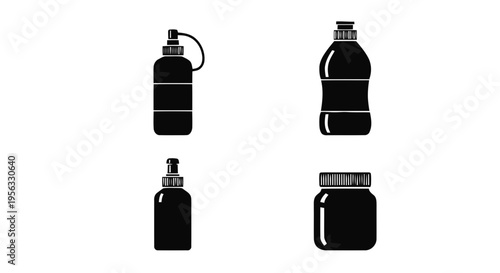 Vector illustration of set of various plastic bottles and containers for liquids and cosmetics on a transparent background