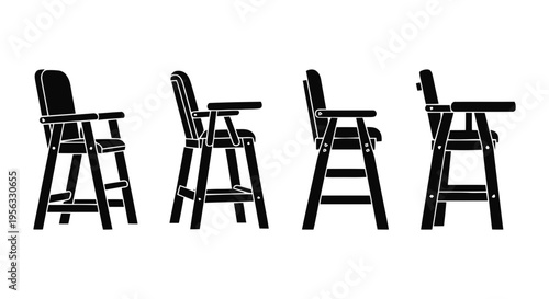 Vector illustration of set of baby high chairs on a transparent background