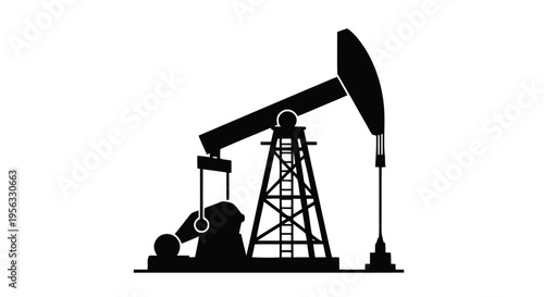 Vector illustration of oil pump jack silhouette icon on a transparent background