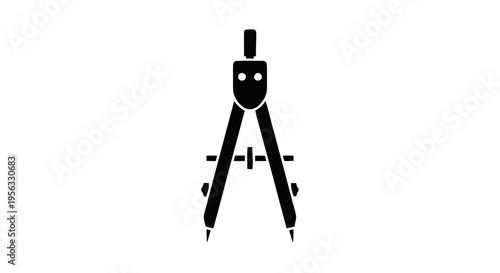Vector illustration of black silhouette icon of a drawing compass for geometry and technical design on a transparent background