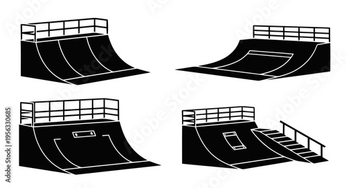 Vector illustration of set of skate park ramps on a transparent background