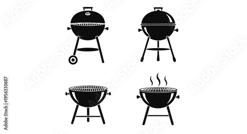 Vector illustration of set of charcoal barbecue grills on a transparent background