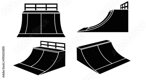 Vector illustration of set of skate ramps for extreme sports on a transparent background