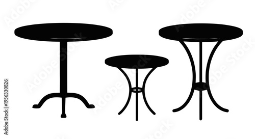 Vector illustration of set of three different round tables silhouettes on a transparent background