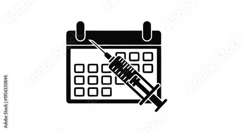 Vector illustration of vaccination schedule icon, medical injection syringe on calendar symbol on a transparent background