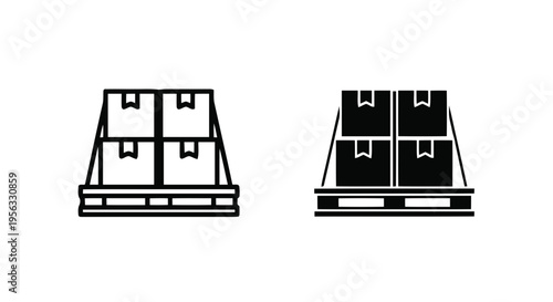 Vector illustration of vector icon of a pallet with cardboard boxes on a transparent background