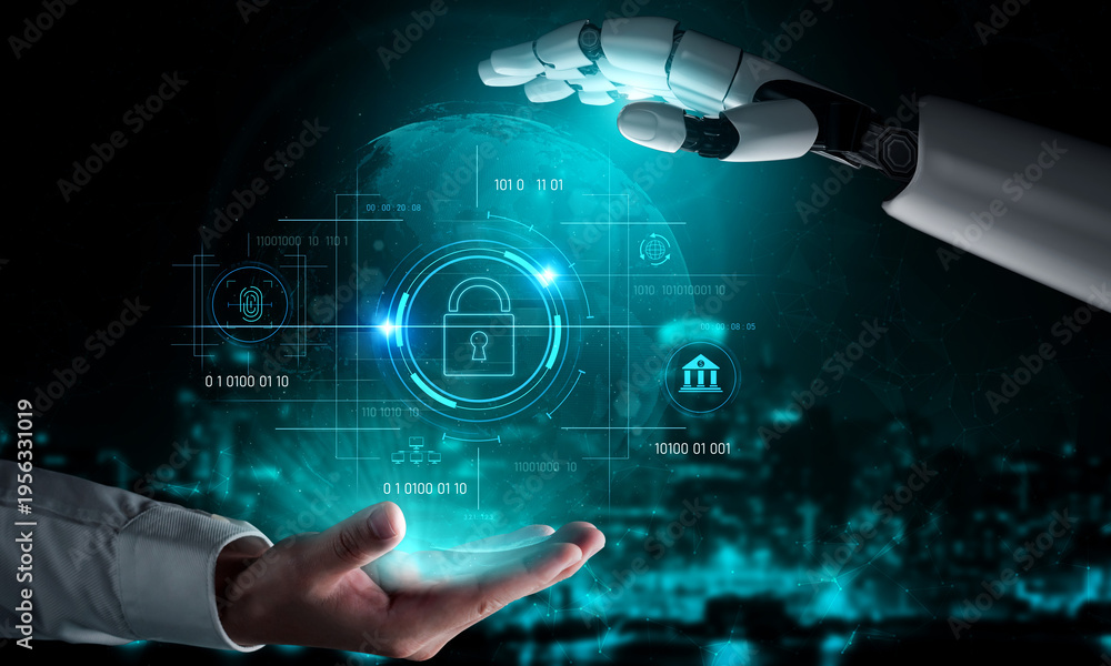 Obraz premium AI securing digital access through biometric authentication, protecting identity, monitoring threats, and enhancing cybersecurity system infrastructure with intelligent automation. Vouch
