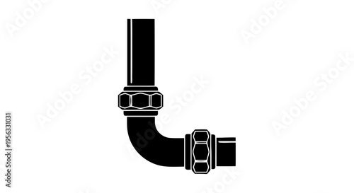 Vector illustration of plumbing pipe elbow connector with union fittings icon on a transparent background