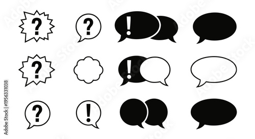 Vector illustration of set of speech bubbles with question and exclamation marks on a transparent background