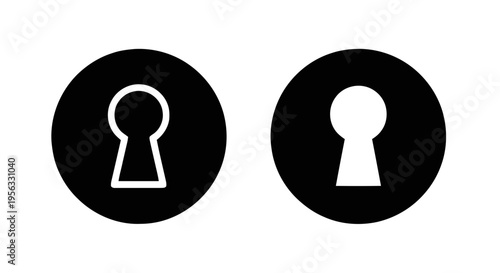 Vector illustration of set of two keyhole icons in black circles on a transparent background