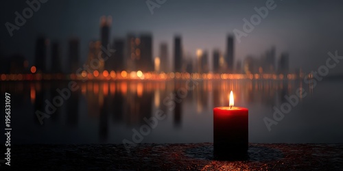 Contrast between candle and modern city, end of power