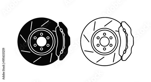 Vector illustration of car brake disc with caliper icon set, vector illustration on a transparent background