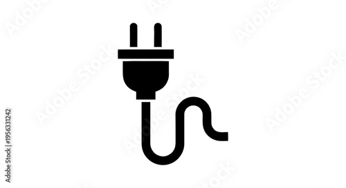 Vector illustration of black icon of an electrical plug with a cord on a transparent background