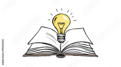 Idea of Knowledge and Inspiration Emerging from an Open Book with a Glowing Lightbulb