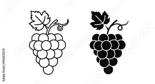 Vector illustration of grapes icon set, vector illustration of bunch of grapes with leaf on a transparent background
