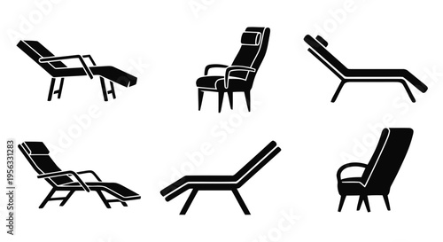 Vector illustration of set of lounge chair icons, vector illustration of various reclining furniture on a transparent background