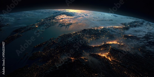 Earth at night with large dark zones 
