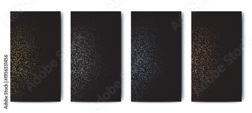 Luxury set of vertical dark banners with gold and silver halftone glitter vector