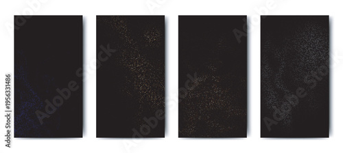 Set of vertical dark halftone banners with colored glitter dots vector