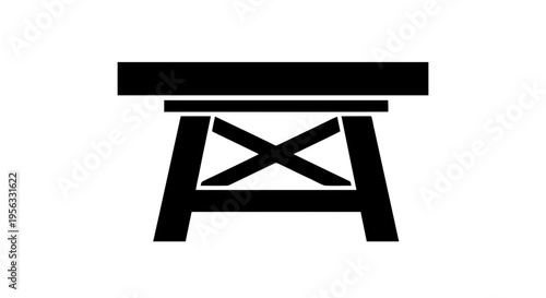 Vector illustration of icon of a wooden picnic table with crossbraced legs on a transparent background