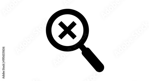 Vector illustration of magnifying glass icon with a cross symbol inside on a transparent background