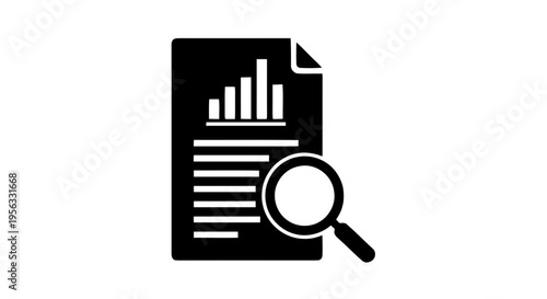 Vector illustration of document with bar chart and magnifying glass icon on a transparent background