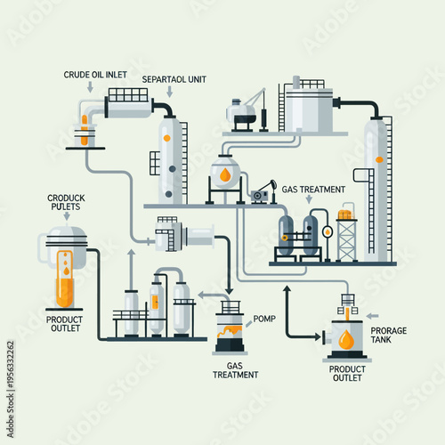 Diagram illustrating the complex processes and units involved in a modern oil refinery, from crude oil input to final product output.