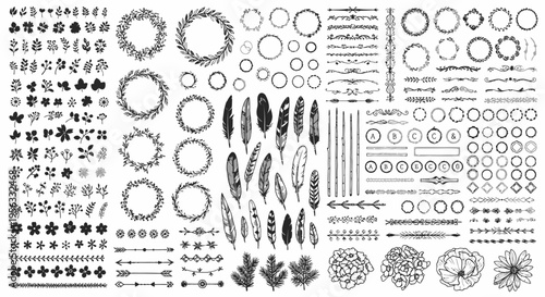 Vector illustration of hand-drawn decorative elements, borders, and ornaments for graphic design projects a (126)