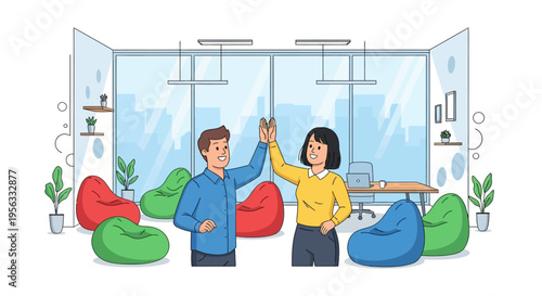 Colleagues Celebrating Success in Coworking Space