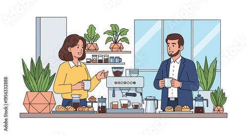 Colleagues Chatting Over Coffee in Modern Office