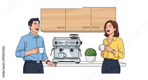 Coworkers Laughing by Modern Espresso Machine
