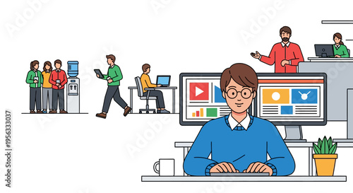 Creative Professional Working at Dual Monitor Desk