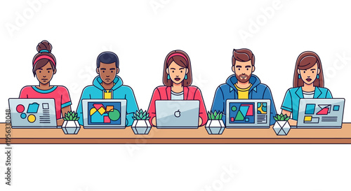 Creatives Working Together on Modern Laptops