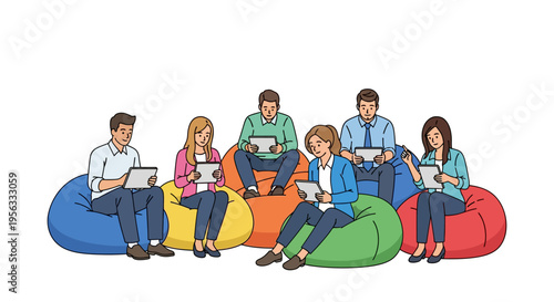 Creative Team Brainstorming on Colorful Bean Bags