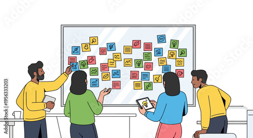 Diverse Team Planning Project on Glass Board