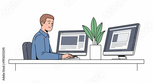 Focused Professional Typing at Minimalist Workspace