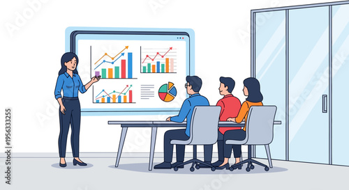 Businesswoman Explaining Data Trends to Coworkers