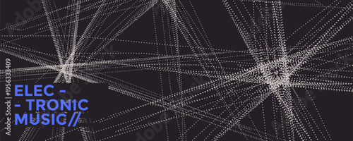 Abstract electronic music poster with white dotted lines forming geometric patterns on dark background