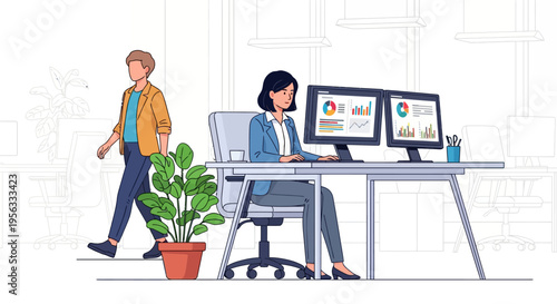 Professional Woman Working in Modern Open Office