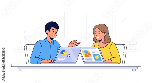 Smiling Colleagues Sharing Workspace and Ideas