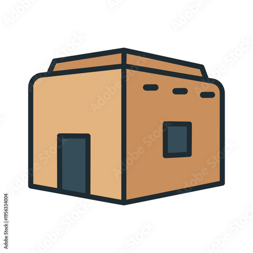 Flat vector illustration of Kaaba in Mecca. Minimal icon representing Islamic religious landmark and pilgrimage concept.